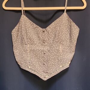 Polka Dot Cropped Button Front Cami -  Blue